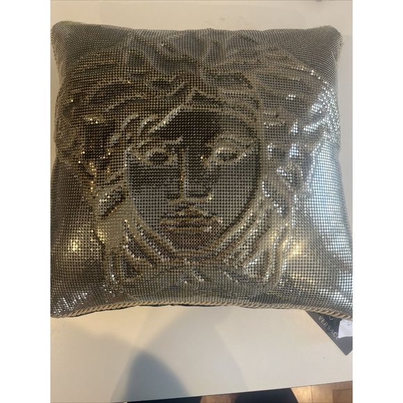 Versace Sequin Medusa Metal Mesh Accent Pillow Cushion Rtl $1990 - Picture 7 of 9